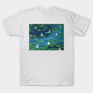 Oil Painting - Water Lilies at Ginkaku-ji Temple Park T-Shirt